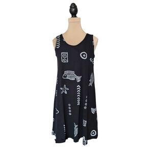 Baba Hawaii Black Dress with White Beach Decals Sz M
